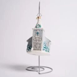 White Christmas Chapel Glass Ornament