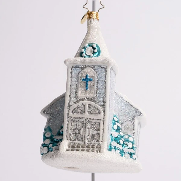 White Christmas Chapel Glass Ornament 4 White Christmas Chapel Glass Ornament - Image 2