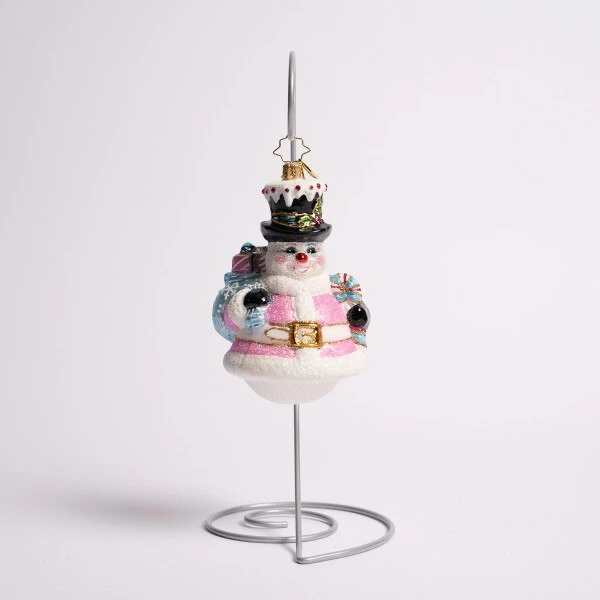 Pink Peppermint Snowman Glass Ornament 3 Pink Peppermint Snowman Glass Ornament