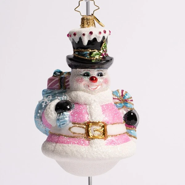 Pink Peppermint Snowman Glass Ornament 4 Pink Peppermint Snowman Glass Ornament - Image 2