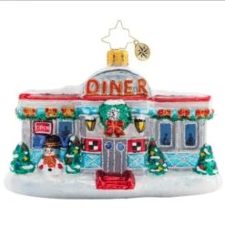 2023 Christmas At The Diner Glass Ornament