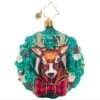 2023 Rustic Reindeer Wreath Glass Gem Ornament -Esquire Shop 1021408 1