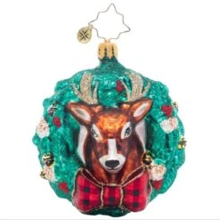 2023 Rustic Reindeer Wreath Glass Gem Ornament