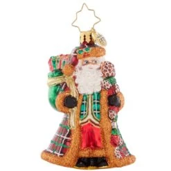 2023 Perfectly Plaid Santa Glass Gem Ornament