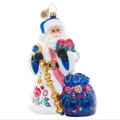 2023 Floral Folk Santa Glass Ornament