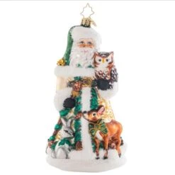 2023 Woodland Friends Santa Glass Ornament