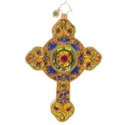 2023 Brilliant Bejeweled Cross Glass Ornament