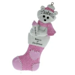 Polar Bear Baby Girl Stocking -Esquire Shop 1236G 1