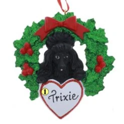 Black Poodle With Wreath Ornament