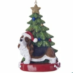 Basset Hound With Christmas Tree Ornament