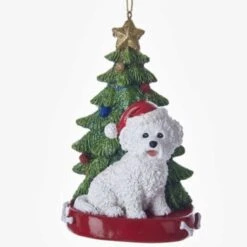 Bichon Frise With Christmas Tree Ornament