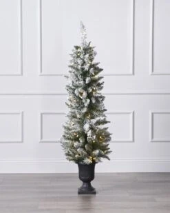 4.5ft Flocked Potted Tree With LED Lights