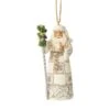 White Woodland Santa Cane Ornament