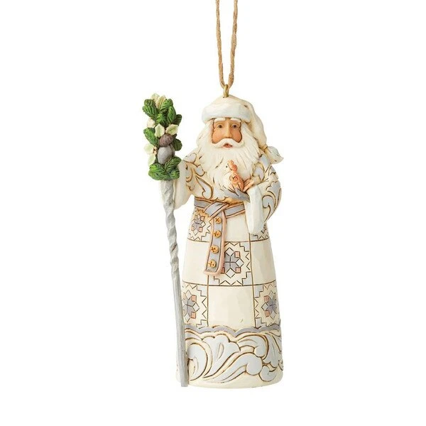 White Woodland Santa Cane Ornament 3 White Woodland Santa Cane Ornament