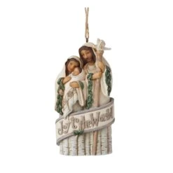 White Woodland Holy Family Ornament