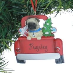 Pug In Back Of Truck Ornament -Esquire Shop A1940PU 2