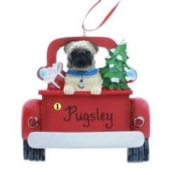 Pug In Back Of Truck Ornament