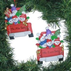 Red Truck Family Of Four Ornament -Esquire Shop A1998 3