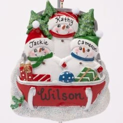 Snowman On Sled Family Of Three -Esquire Shop A2094 2