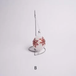 Glass Red And White Snowflake Ornament -Esquire Shop D4004 3