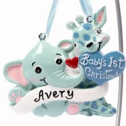 Baby's 1st Christmas Elephant Giraffe Boy -Esquire Shop H5624B 2