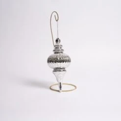 10 Inch Silver Mercury Ridged Finial Ornament Box Of 2