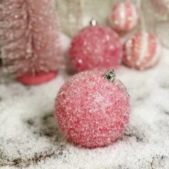 Pink Sparkle Tinsel Ball Ornament