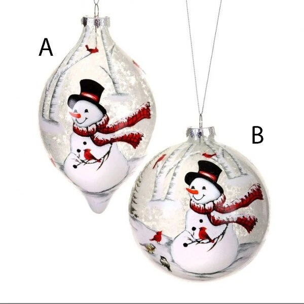 Snowman And Cardinal Glass Ornament 3 Snowman And Cardinal Glass Ornament