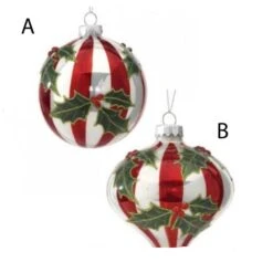 4IN Glass Stripe Holly Ball