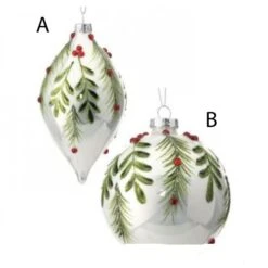 White Glass Berry Leaf Ornament