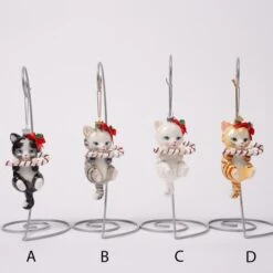 Noble Gems Cat With Candy Cane Ornament