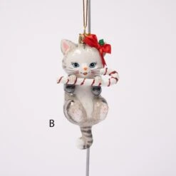 Noble Gems Cat With Candy Cane Ornament -Esquire Shop NB1668 3