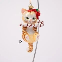 Noble Gems Cat With Candy Cane Ornament -Esquire Shop NB1668 5