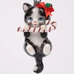 Noble Gems Cat With Candy Cane Ornament -Esquire Shop NB1668 6